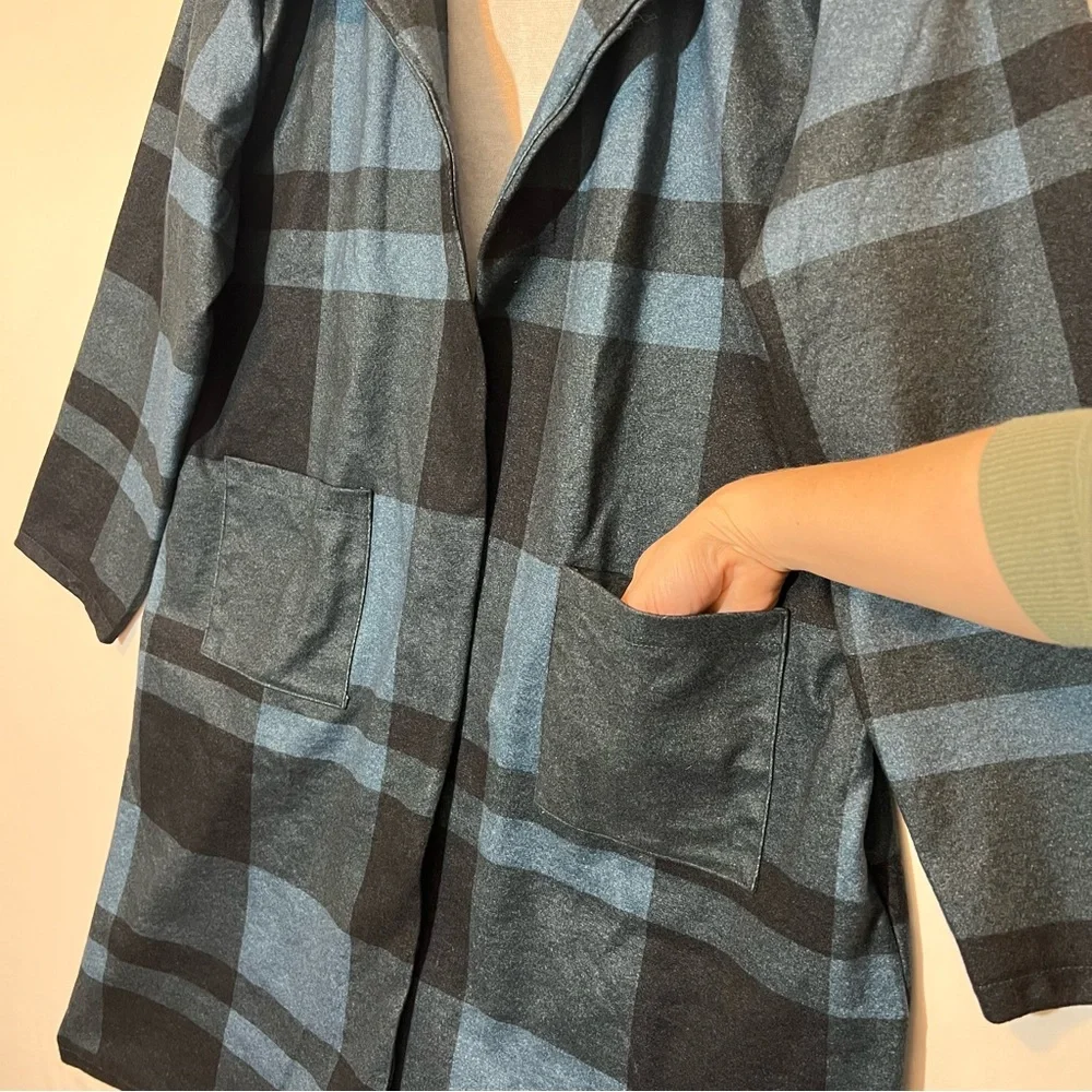 MISSLOOK Women’s Long Cardigan Plaid Size 4XL Black/Blue Open front Pockets - Picture 7 of 9